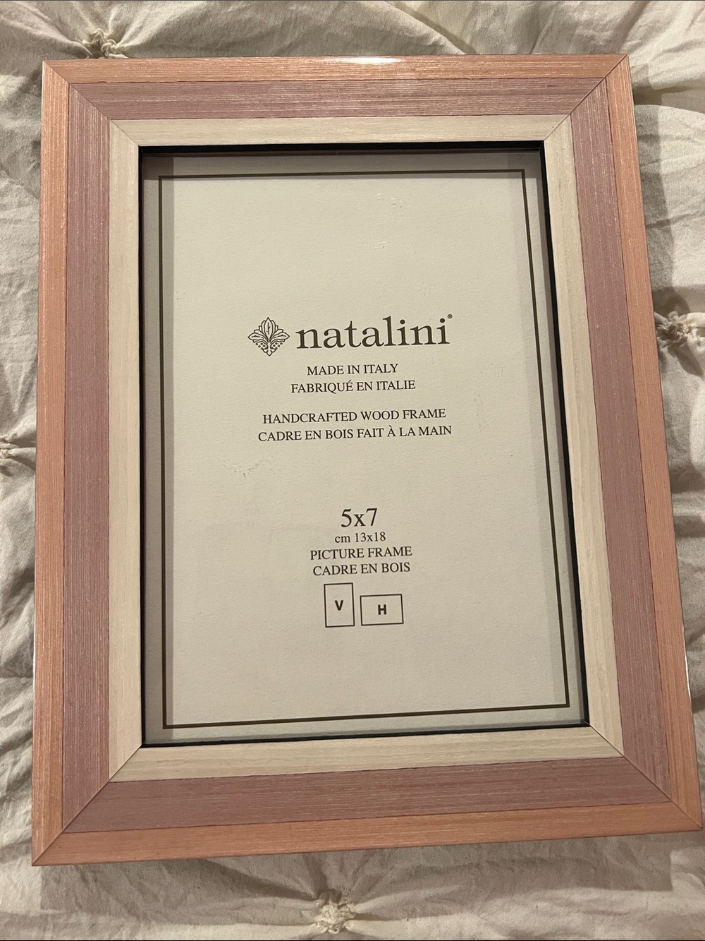 Natalini Pink and Cream Handcrafted Wood 5x7 Picture Frame Made in Italy No Box